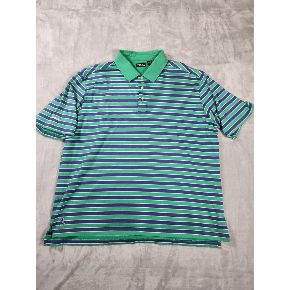 Ping Golf Polo Shirt Sz XL Extra‎ Large Green Blue White Striped Short Sleeve